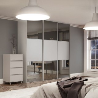 Spacepro Classic 3 x Dove Grey Frame Mirror Dove Grey Panel Sliding Doors H2260 x W2672