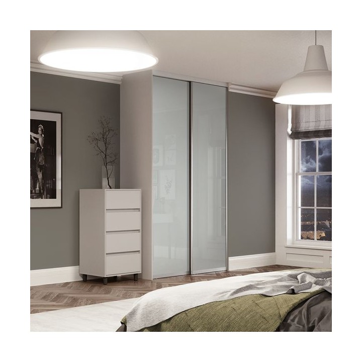 Spacepro Contour 2 x Silver Frame Arctic White Glass Sliding Doors H2260 x W1185