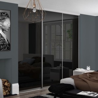 Spacepro Contour 3 x Silver Frame Black Glass Sliding Doors H2260 x W1760