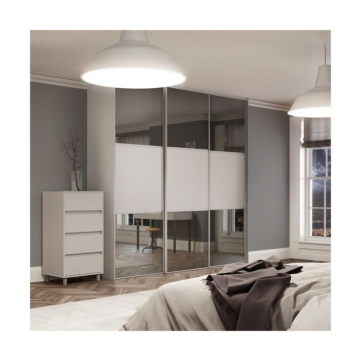 Spacepro Classic 3 x Cashmere Frame Mirror Cashmere Panel Sliding Doors H2260 x W2216