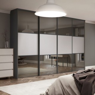 Spacepro Classic 4 x Graphite Frame Mirror Dove Grey Panel Sliding Doors H2260 x W2978