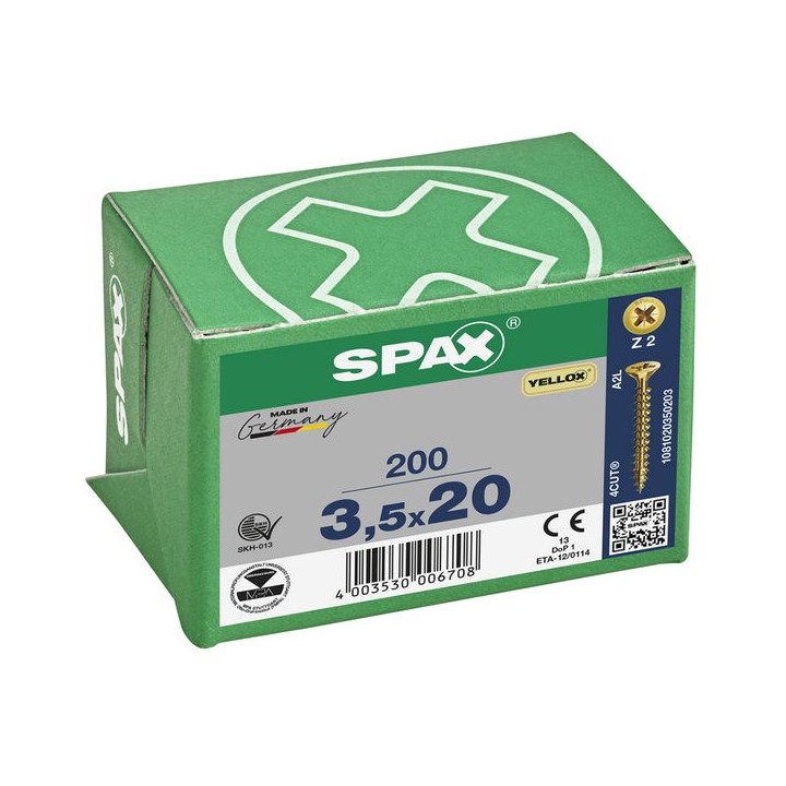 SPAX PZ Flat Countersunk Screw Yellox Coated - 3.5 x 20mm Qty 200