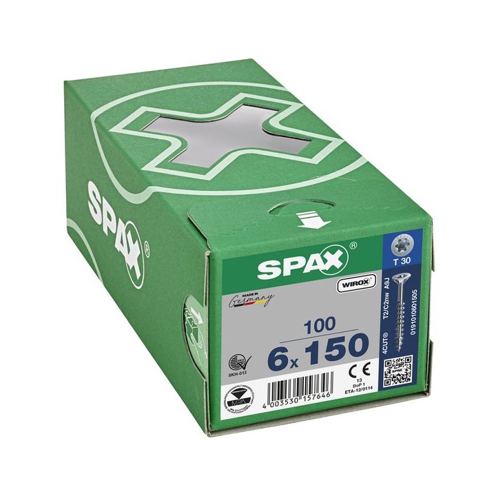 SPAX T-Star Flat Countersunk Screw Wirox Coated 6 x 150mm Qty 100