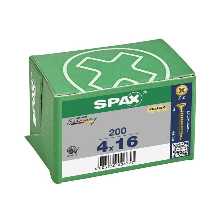 SPAX PZ Flat Countersunk Screw Yellox Coated - 4 x 16mm Qty 200