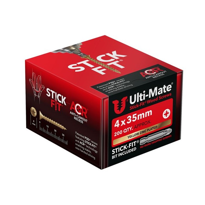 Ulti-Mate® Stick-Fit® Woodscrews 4.0 x 35mm Qty 200