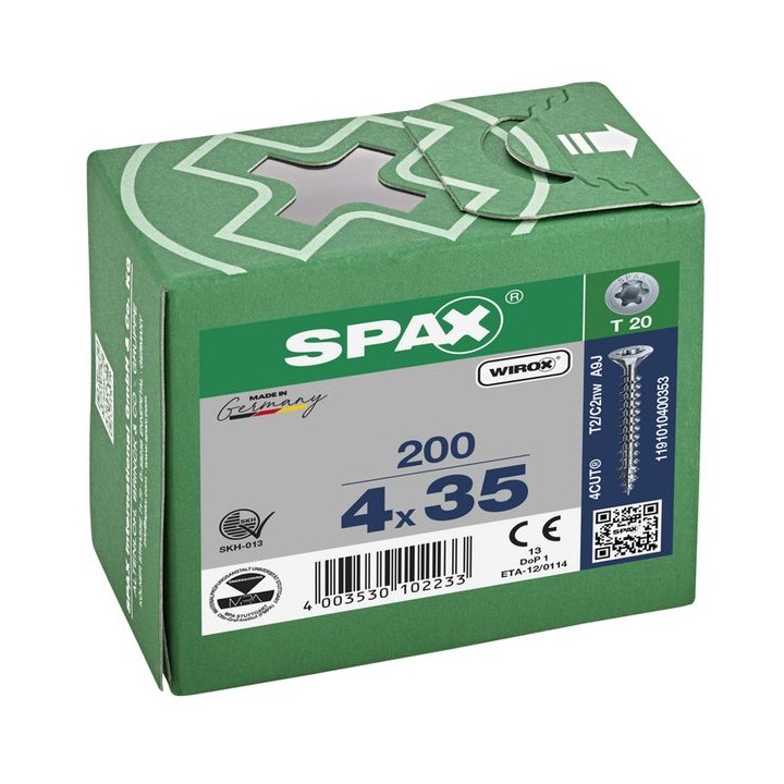 SPAX T-Star Flat Countersunk Screw Wirox Coated 4 x 35mm Qty 200