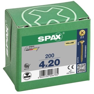 SPAX PZ Flat Countersunk Screw Yellox Coated 4 x 20mm Qty 200