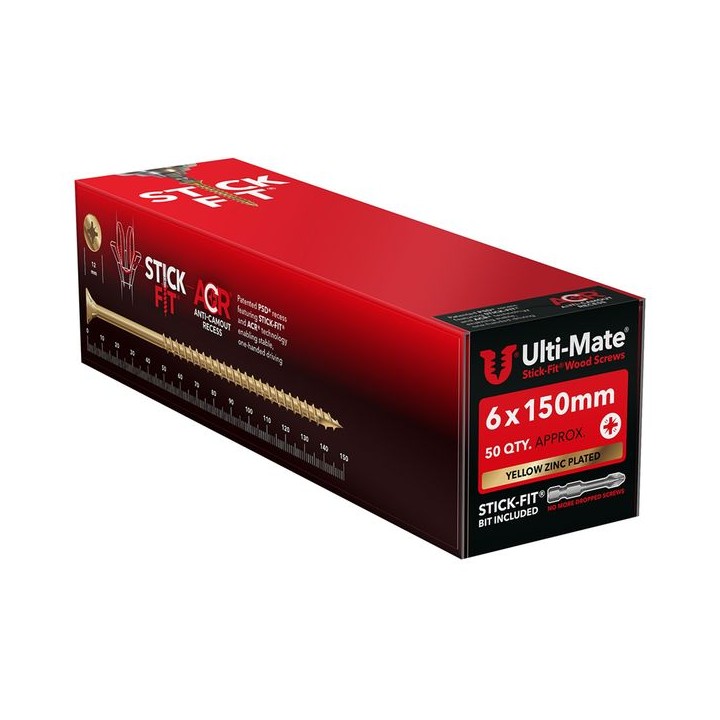 Ulti-Mate® Stick-Fit® Screw 6.0 x 150mm Qty 50