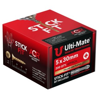 Ulti-Mate® Stick-Fit® Wood Screws  5.0 x 30mm Qty 200