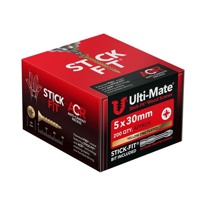 Ulti-Mate® Stick-Fit® Wood Screws  5.0 x 30mm Qty 200