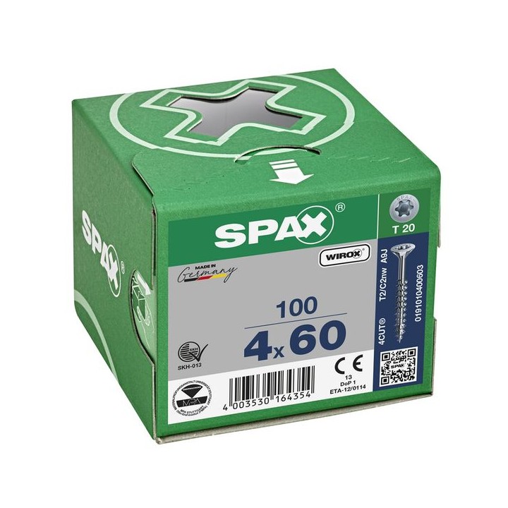 SPAX T-Star Flat CSK Screw Wirox Coated 4 x 60mm Qty 100