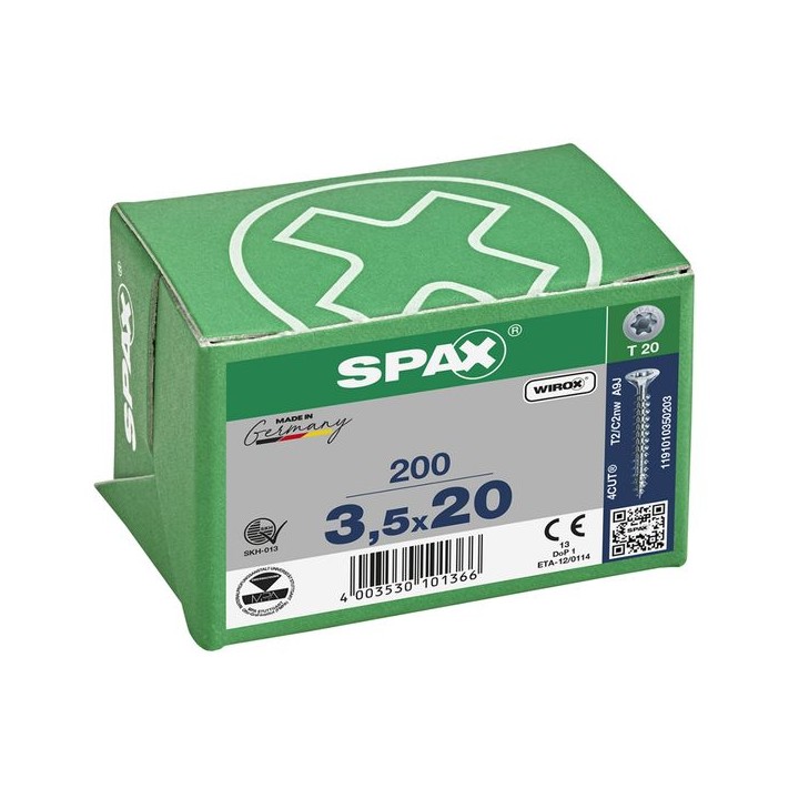 SPAX T-Star Plus Flat Countersunk Screw Wirox Coated 3.5 x 20mm Qty 200