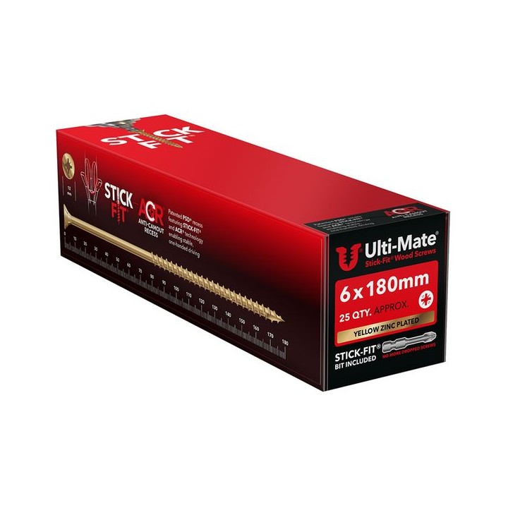 Ulti-Mate® Stick-Fit® Wood Screws 6.0 x 180mm Qty 25