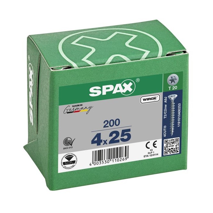 SPAX T-Star Flat Countersunk Screw Wirox Coated 4 x 25mm Qty 200