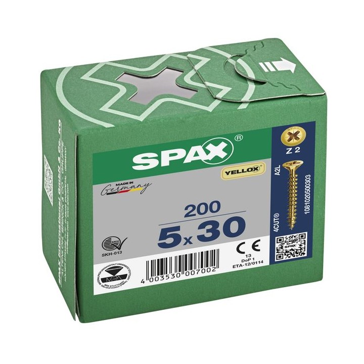 SPAX PZ Flat Countersunk Screw Yellox Coated 5 x 30mm Qty 200