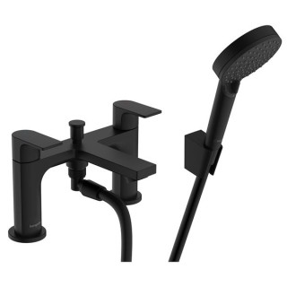 Hansgrohe Rebris E 2-hole rim mounted bath mixer with diverter valve & Vernis Blend hand shower Vario - Matt Black - 72481670