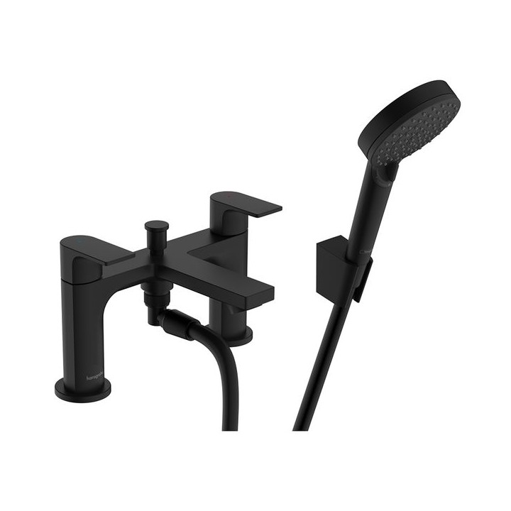 Hansgrohe Rebris E 2-hole rim mounted bath mixer with diverter valve & Vernis Blend hand shower Vario - Matt Black - 72481670