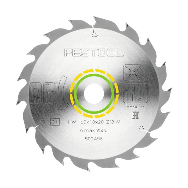 Festool 500458 HKC55 18 Tooth Standard 1.8mm Saw Blade 160/20mm Diameter