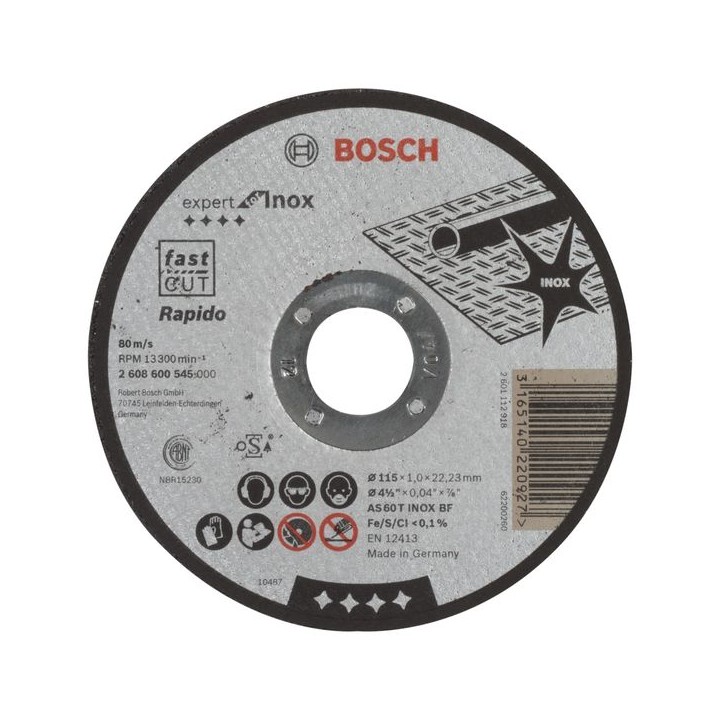 Bosch Cutting Disc Straight 115 x 22.2 x 1mm 2608600545