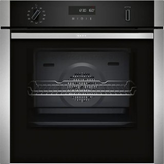 NEFF N50 Single Slide and Hide Pyro Oven Black with Steel Trim DTB - B6ACH7AN7B
