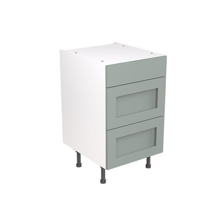 Flatpack 500 3 Drawer Base Kitchen Cabinet Shaker Ultra Matt Sage Green