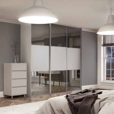 Spacepro Classic 3 x Dove Grey Frame Mirror Dove Grey Panel Sliding Doors H2260 x W2216