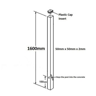 Universal Blank Flat Top Metal Post 50mm Square x 1600mm Long Concrete-in Zinc & Powder BP50X1600ZP