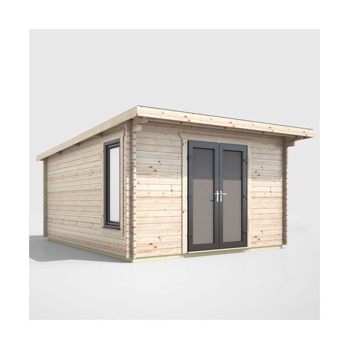 12 x 14 Power Pent Log Cabin Centre Doors