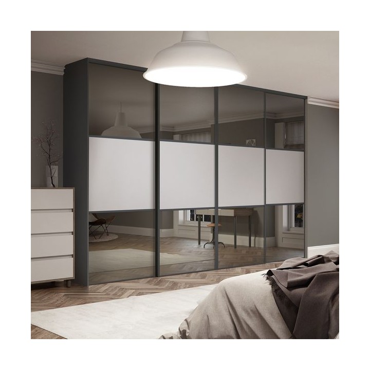 Spacepro Classic 4 x Graphite Frame Mirror Dove Grey Panel Sliding Doors H2260 x W2370