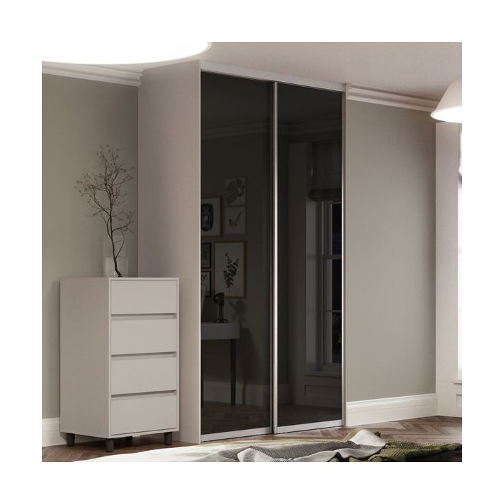 Spacepro Contour 2 x Silver Frame Black Glass Sliding Doors H2260 x W1793