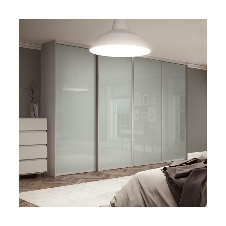 Spacepro Contour 3 x Silver Frame Arctic White Glass Sliding Doors H2260 x W2672