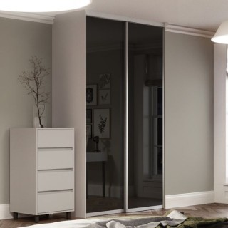 Spacepro Contour 2 x Silver Frame Black Glass Sliding Doors H2260 x W1185