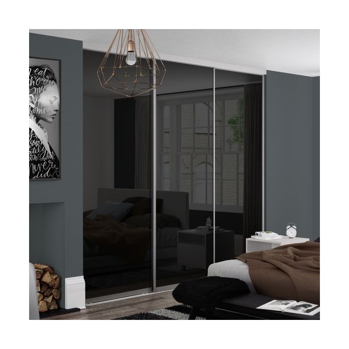 Spacepro Contour 3 x Silver Frame Black Glass Sliding Doors H2260 x W2672
