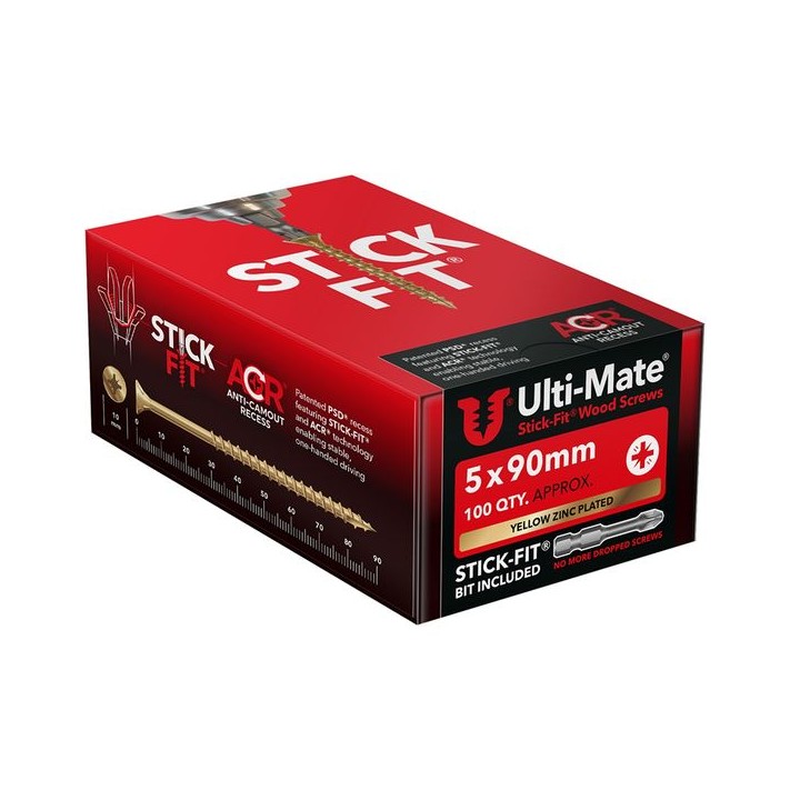 Ulti-Mate® Stick-Fit® Wood Screws 5.0 x 90mm Qty 100