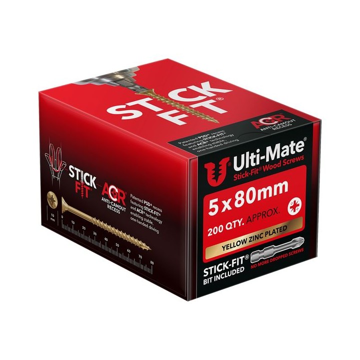 Ulti-Mate® Stick-Fit® Wood Screws 5.0 x 80mm Qty 200