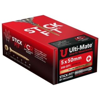Ulti-Mate® Stick-Fit® Wood Screws 5.0 x 50mm Qty 200