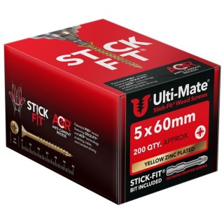 Ulti-Mate® Stick-Fit® Wood Screws 5.0 x 60mm Qty 200