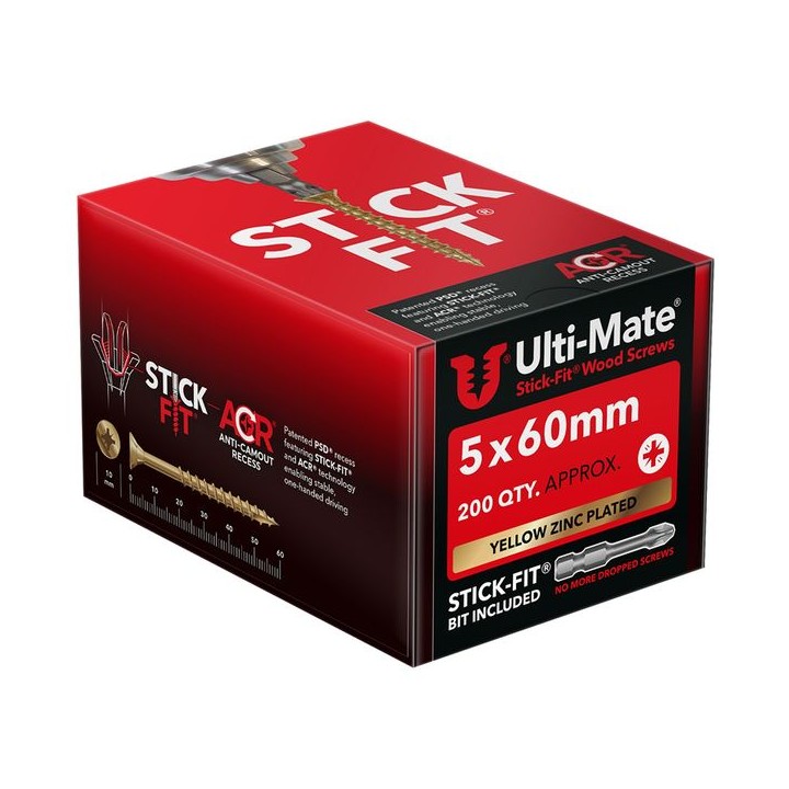 Ulti-Mate® Stick-Fit® Wood Screws 5.0 x 60mm Qty 200