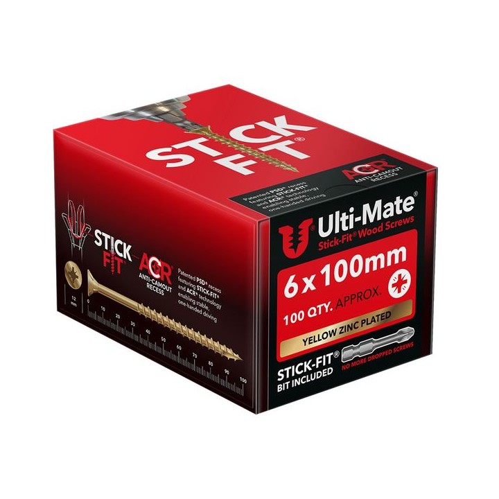 Ulti-Mate® Stick-Fit® Wood Screws 6.0 x 100mm Qty 100