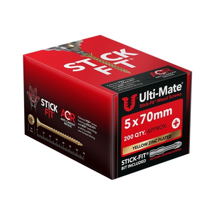 Ulti-Mate® Stick-Fit® Wood Screws  5.0 x 70mm Qty 200