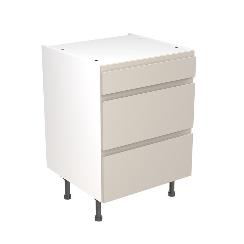 Flatpack Three Drawer Base Unit J-pull Super Gloss Light Grey 600mm - FKKJ0206