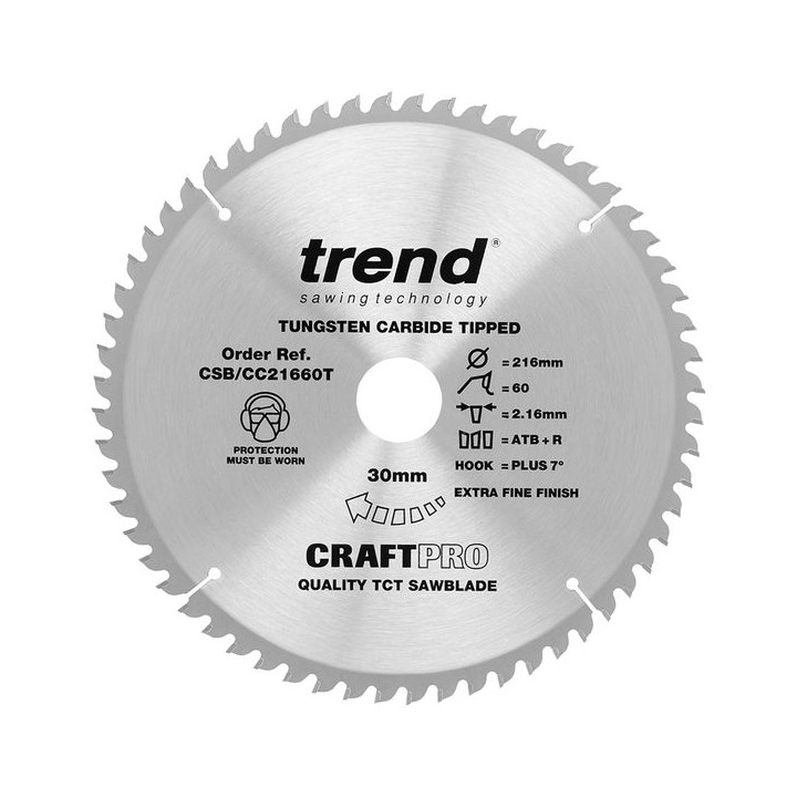 Trend Wood Cordless ATBR Mitre Saw Blade 216mm x 30mm x 60T