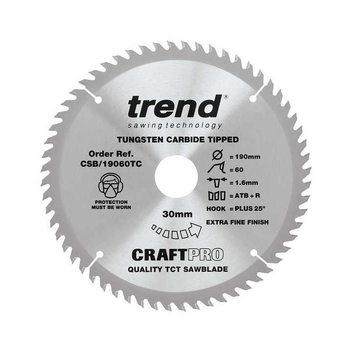 Trend Wood Cordless ATBR Circular Saw Blade 190mm x 30mm x 60T