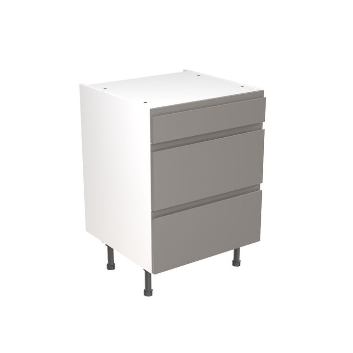 Flatpack Three Drawer Base Unit J-pull Ultra Matt Dust Grey 600mm - FKKJ0806
