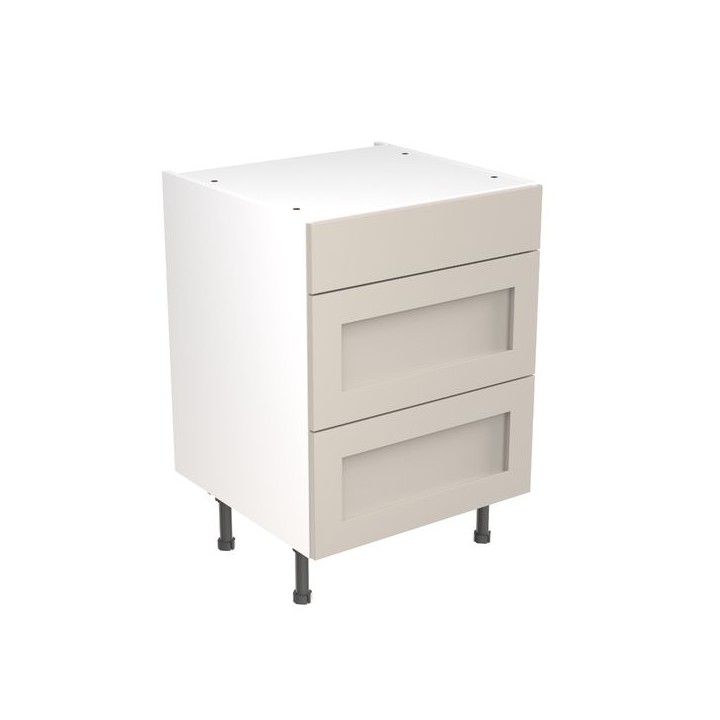 Flatpack Three Drawer Base Unit Shaker Ultra Matt Light Grey 600mm - FKKH0706