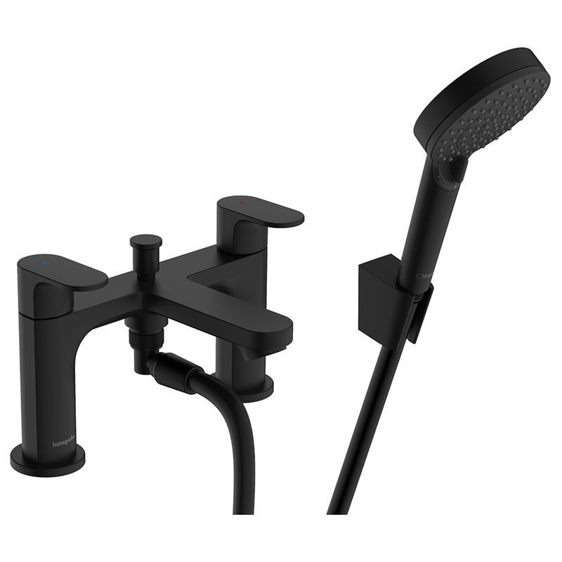 Hansgrohe Rebris S 2-hole rim mounted bath mixer with diverter valve & Vernis Blend hand shower Vari