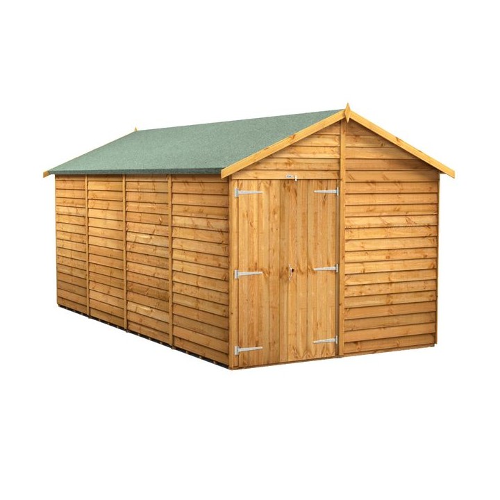 16 x 8 Power Overlap Apex Windowless Double Door Shed