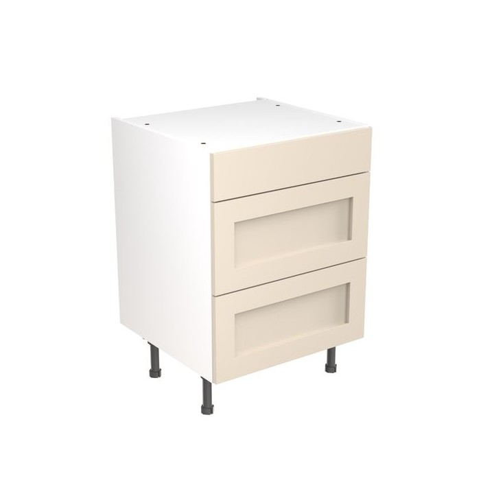 Flatpack Three Drawer Base Unit Shaker Ultra Matt Cashmere 600mm - FKKH0606