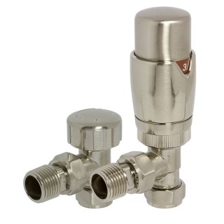 Towelrads Round Angled TRV and Lockshield Valves Brass Nickel 105mm x 65mm