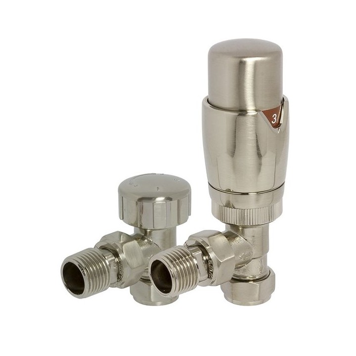 Towelrads Round Angled TRV and Lockshield Valves Brass Nickel 105mm x 65mm